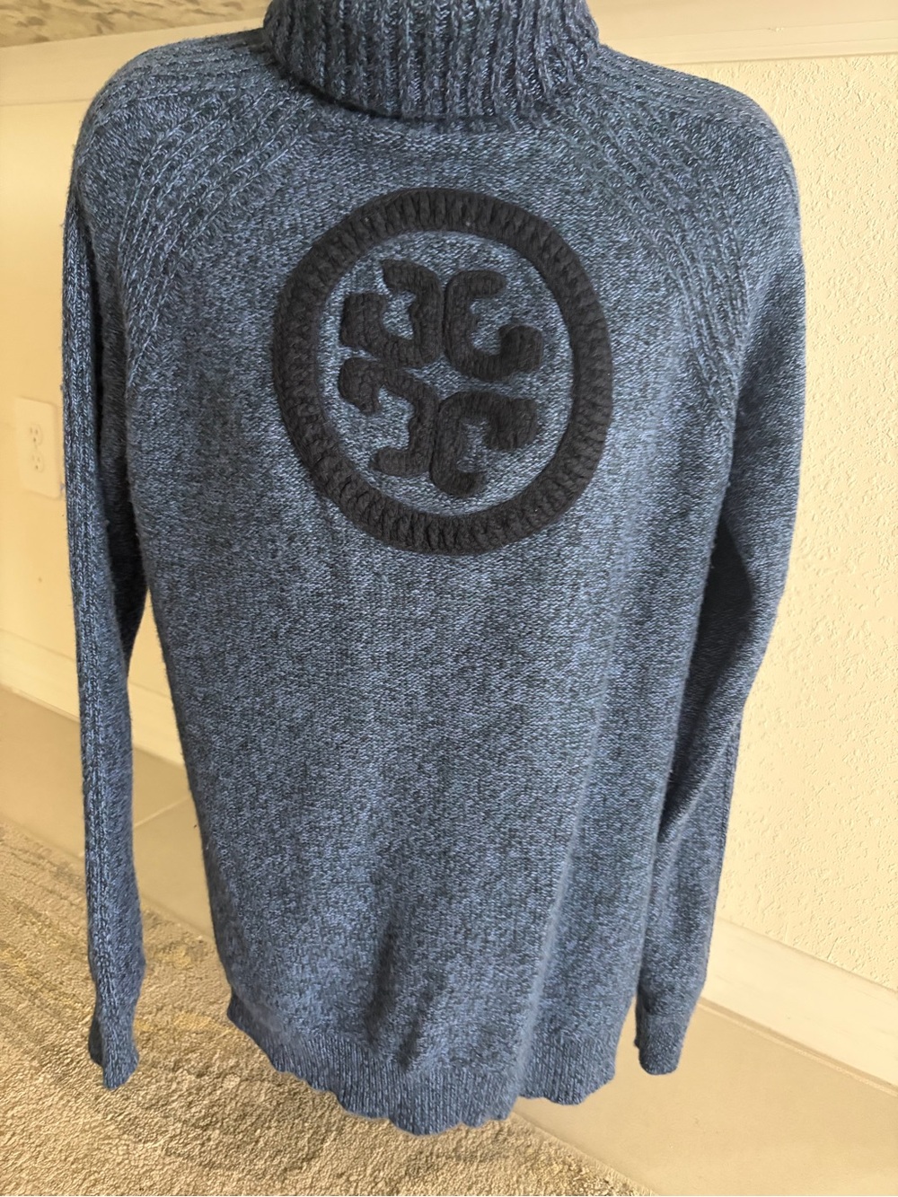 Tory Burch Slate Blue Turtleneck Sweater with Logo M - Picture 6 of 17